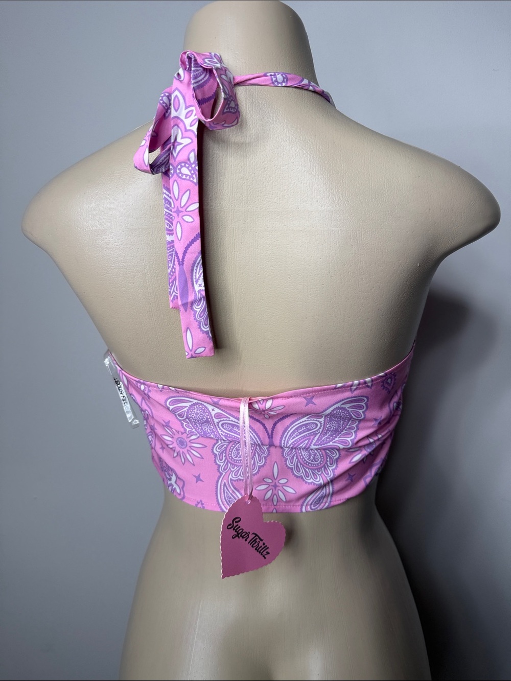 Sugar Thrillz Pink Butterfly Bandana Crop Top - Picture 5 of 6